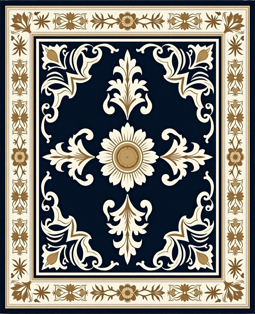 Classic Floral Medallion Navy Rug