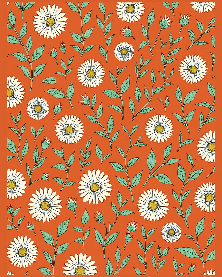 Orange Daisy and Leaf Pattern Rug