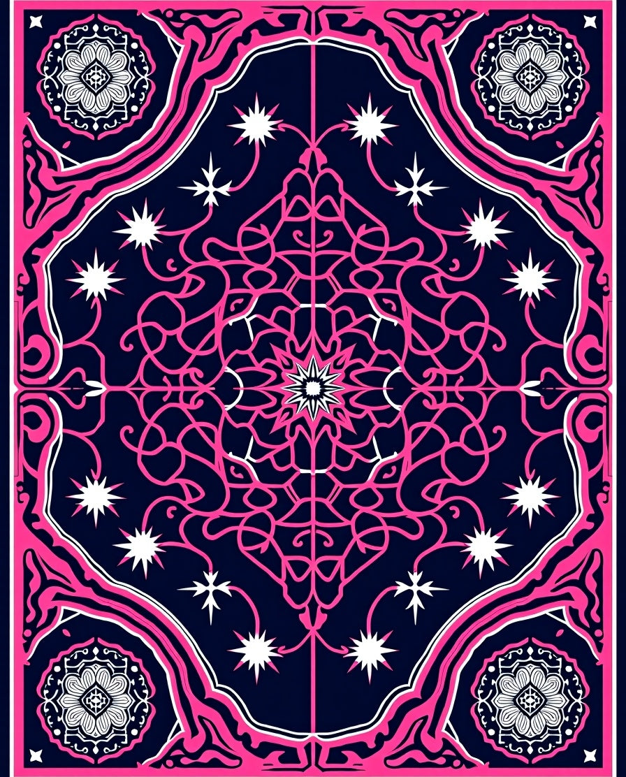 Ornate Pink And White Mandala Design Rug
