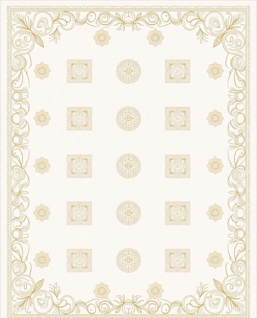 Ornate Golden Medallion Square Pattern Rug