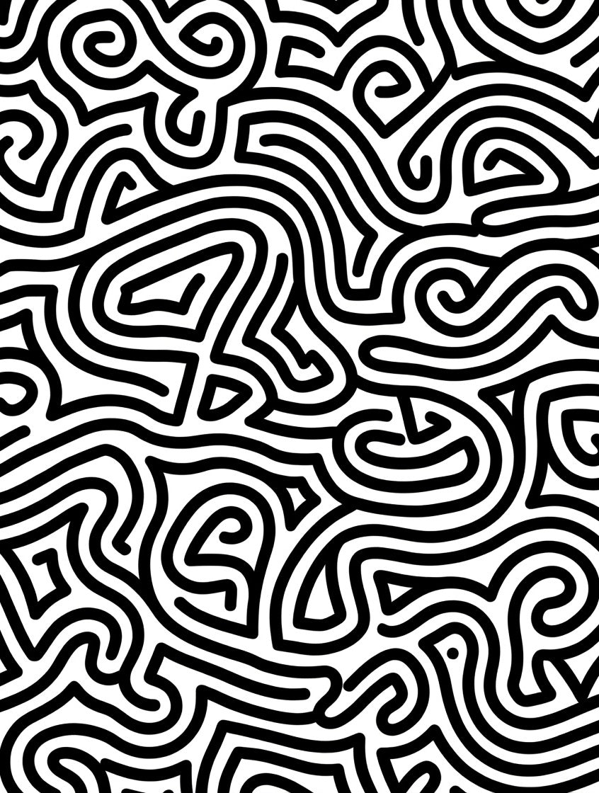 Abstract Black Swirl Line Pattern Rug