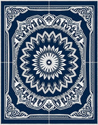 Deep Blue White Intricate Mandala Pattern Rug