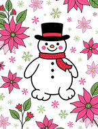 Pink Poinsettia Snowman Winter Scene Rug