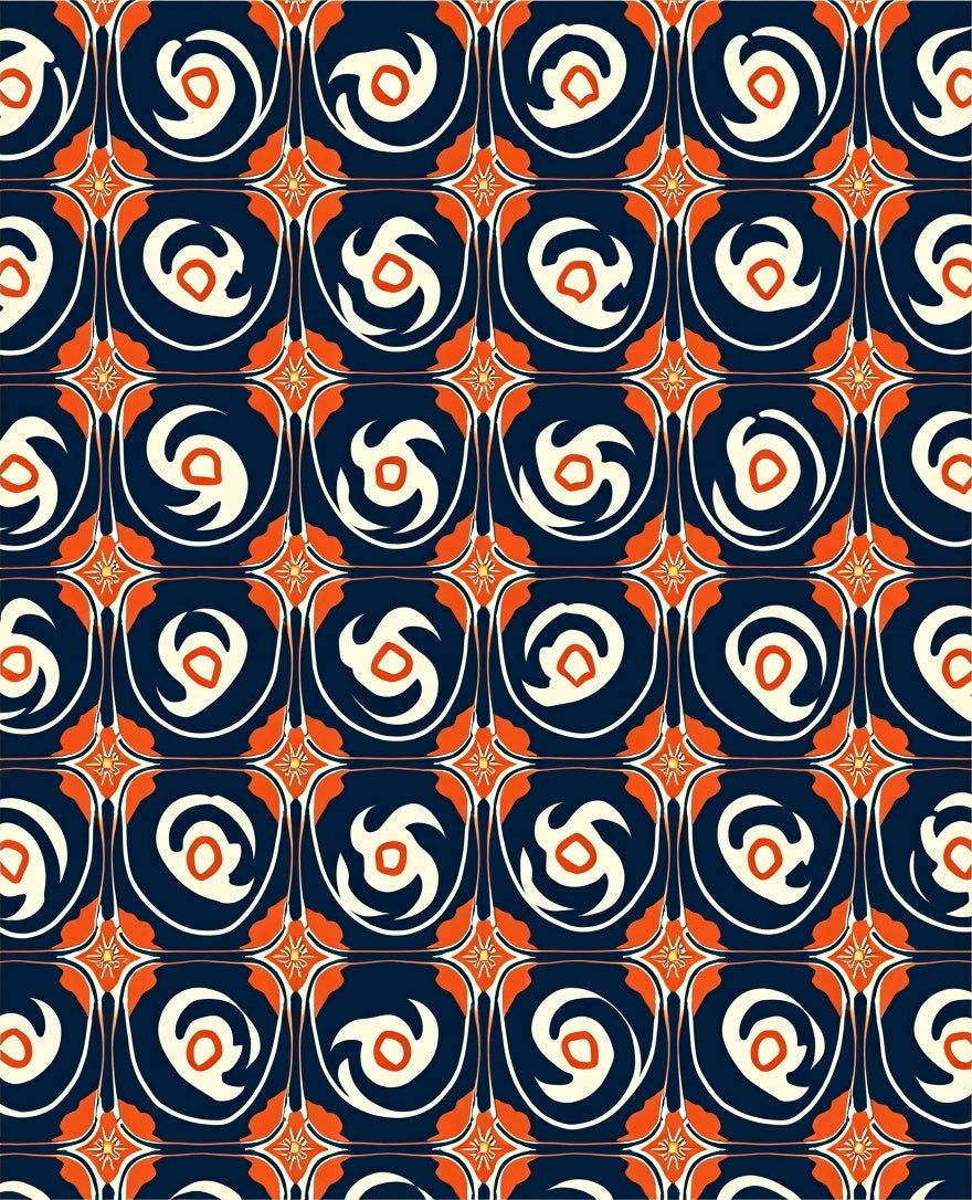 Orange White Swirl Modern Geometric Pattern Rug
