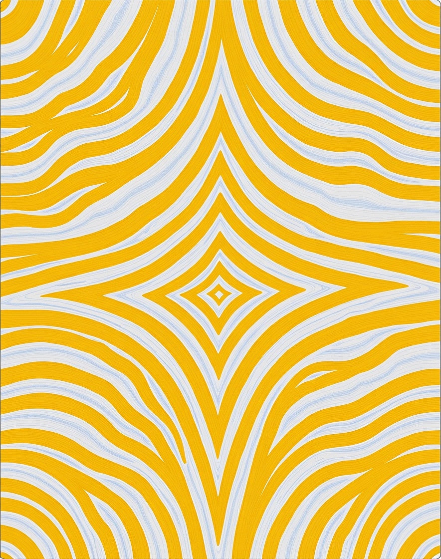 Radiant Yellow Blue Wave Pattern Rug