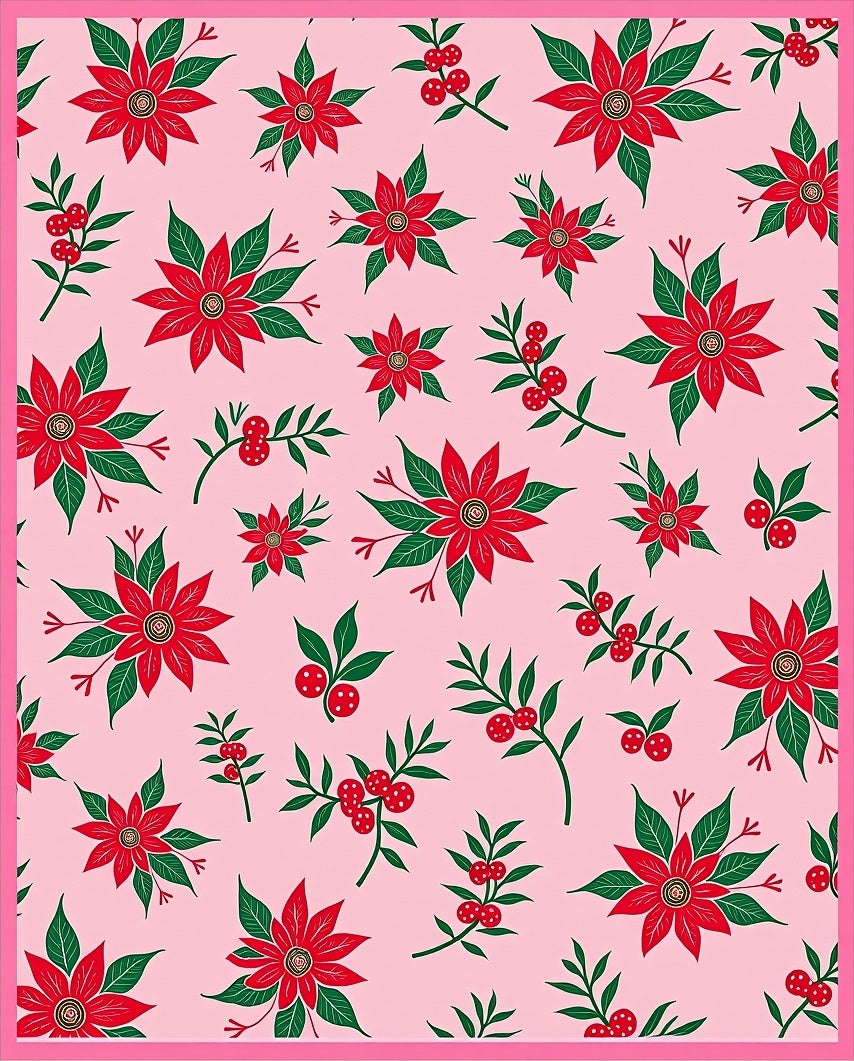 Red Poinsettia Holly Berries Rug