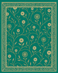 Teal Floral vine Patterned Border Rug