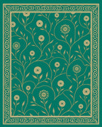 Teal Floral vine Patterned Border Rug