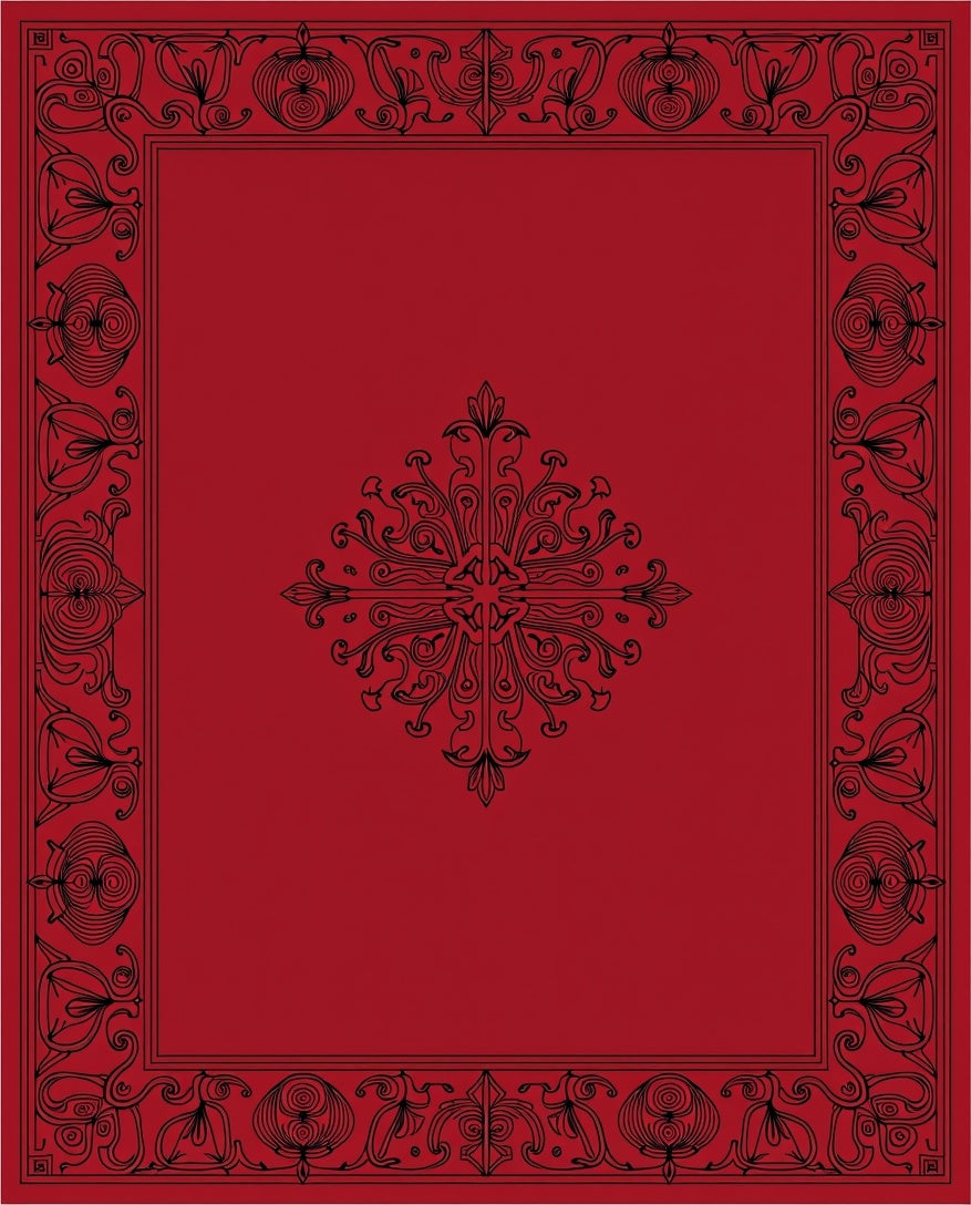 Elaborate Black Border Red Center Design Rug