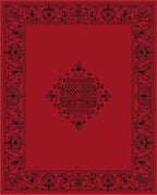 Elaborate Black Border Red Center Design Rug