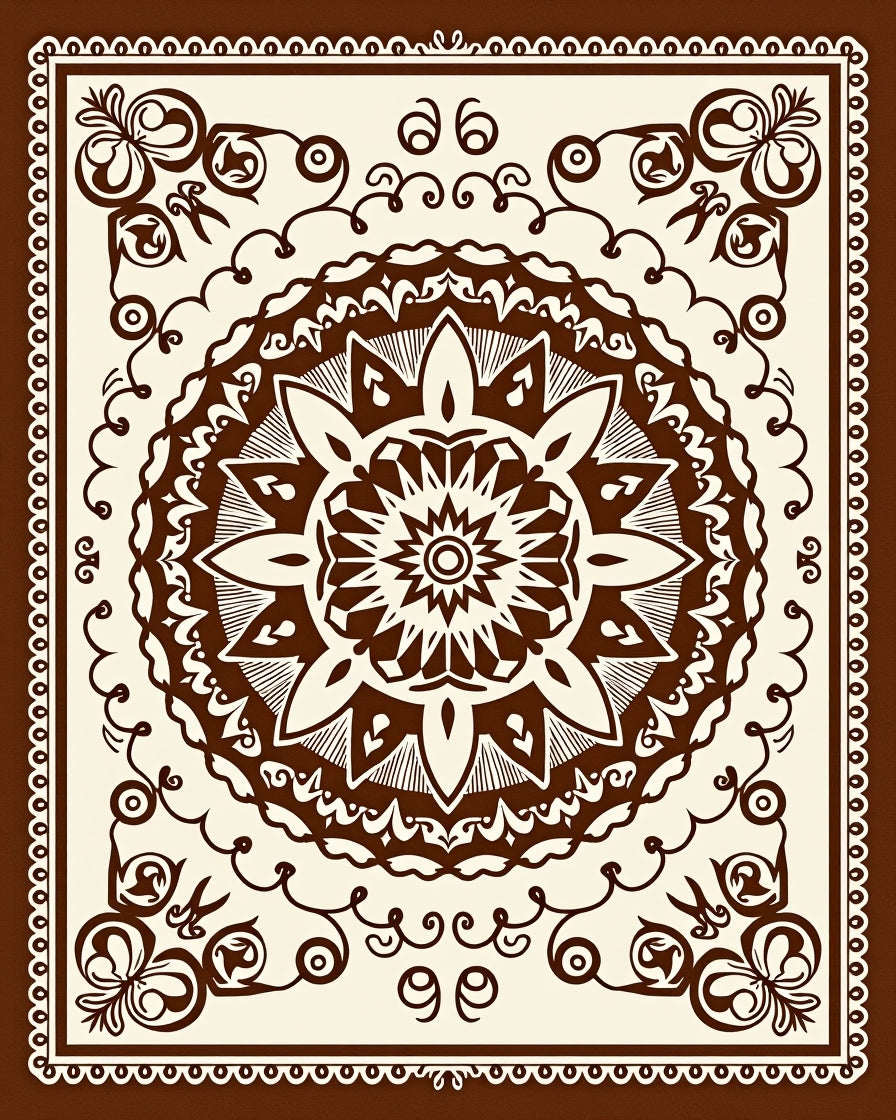 Ornate Coffee Mandala Pattern Rug