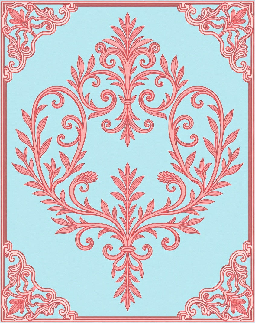 Coral Floral Scroll Patterned Rug