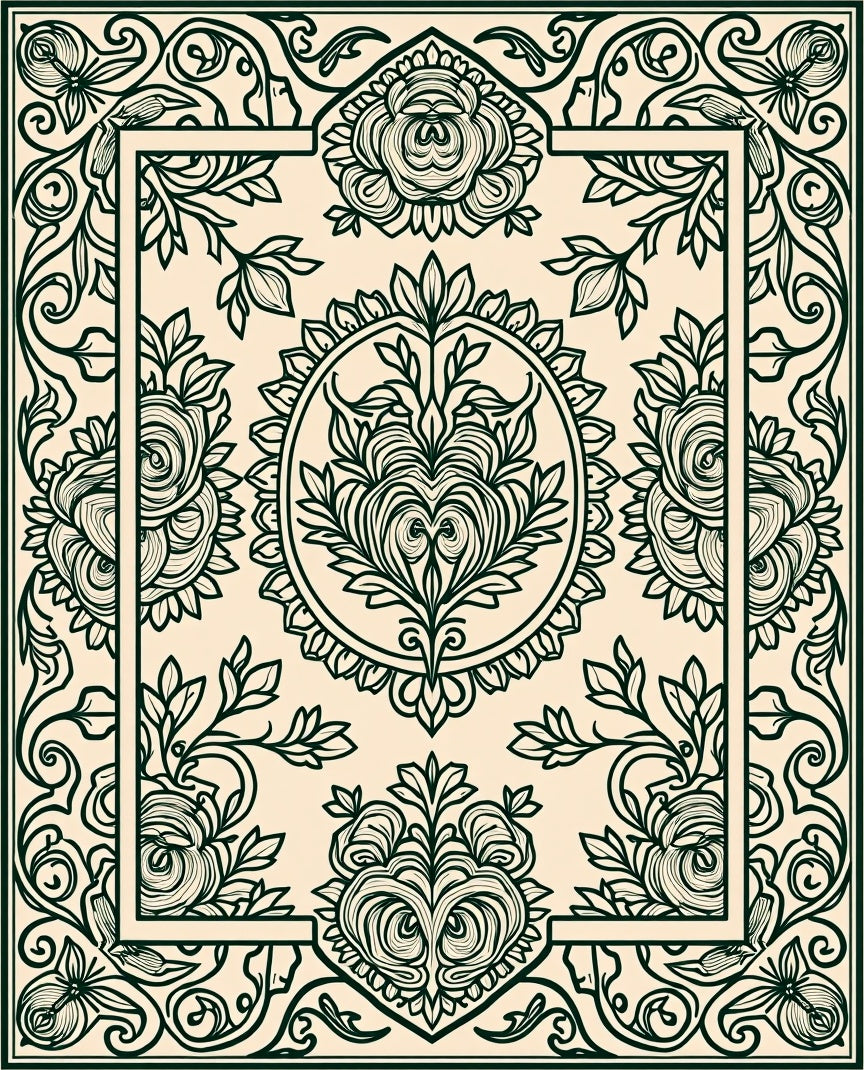 Floral Scrollwork Ornamental Liner Design Rug