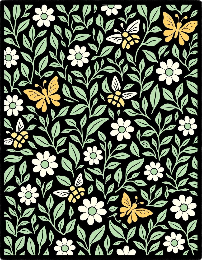 Nature Inspired Butterfly Bee Pattern Rug