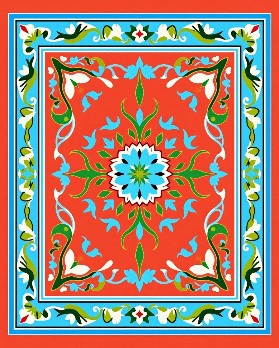 Vibrant Floral Medallion Border Rug