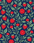 Red Strawberry Floral Vine Print Rug