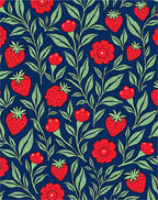 Red Strawberry Floral Vine Print Rug