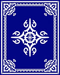 Ornate White Floral Motif Blue Rug