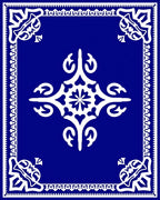 Ornate White Floral Motif Blue Rug