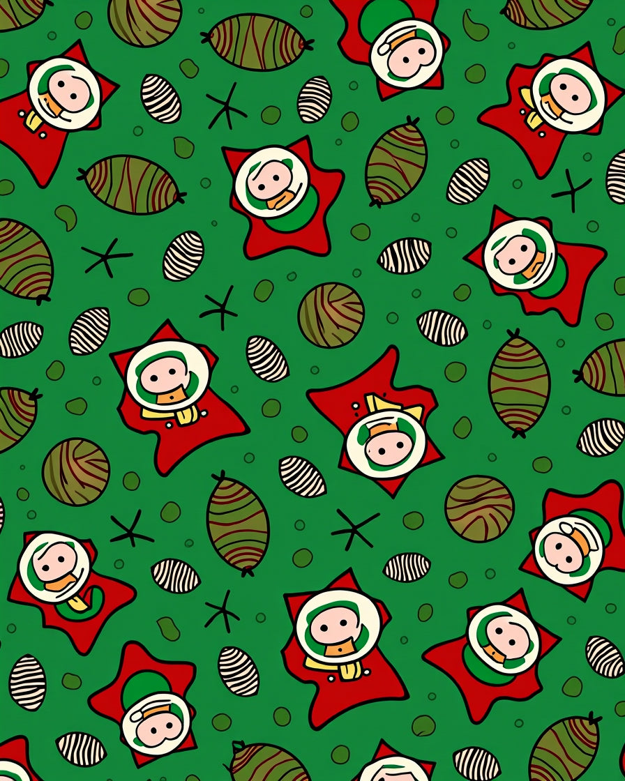 Whimsical Red Star Folk Characters Rug