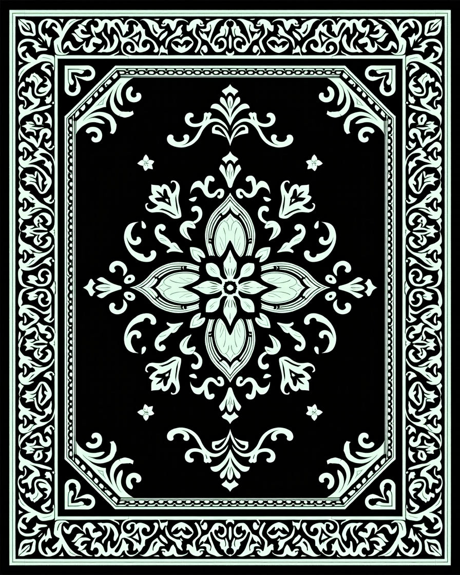 Classic Black White Floral Medallion Rug