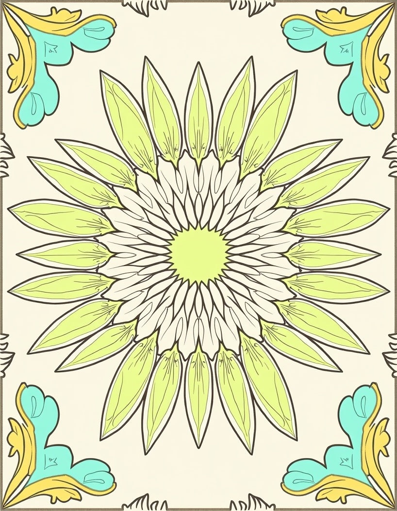 Art Nouveau Floral Sunburst Design Rug