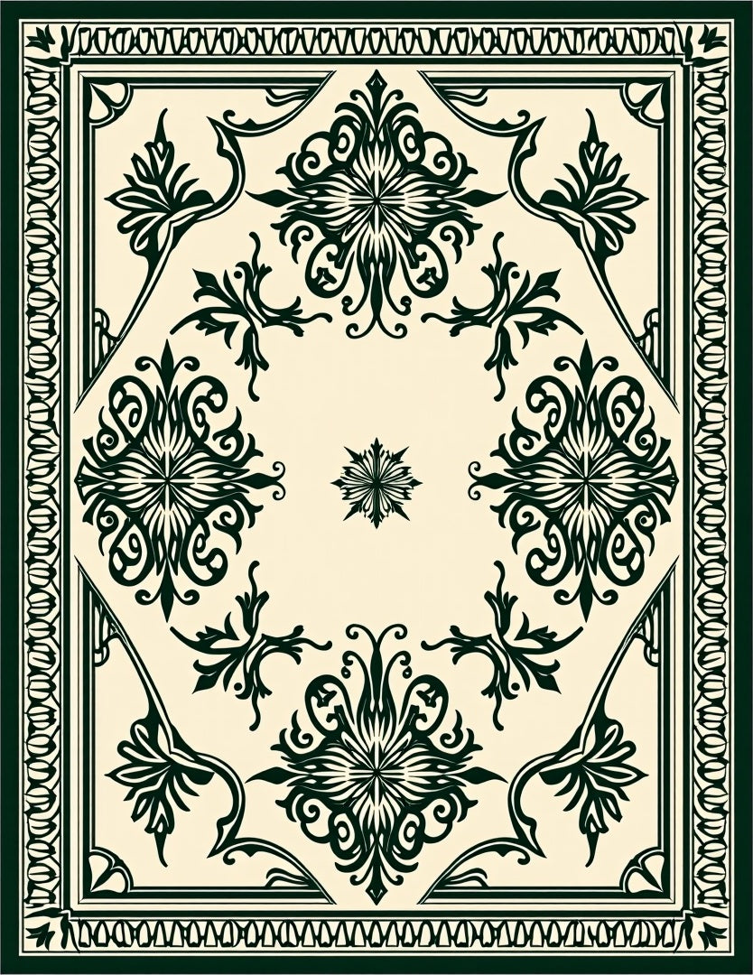 Dark Green Floral Classic Pattern Rug