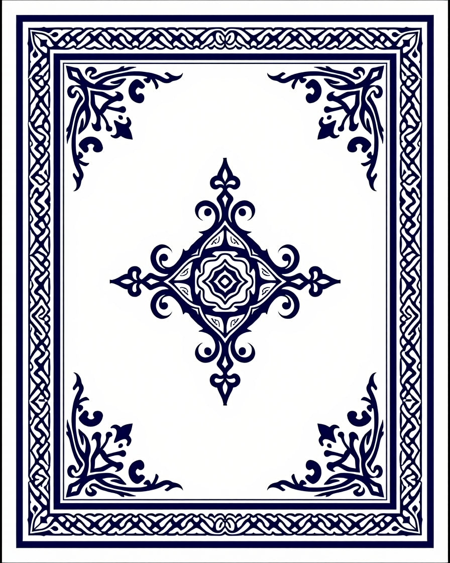 Intricate Blue White Geometric Design Rug