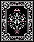 Black White Pink Floral Medallion Border Rug