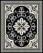 Classic Black White Floral Damask Rug