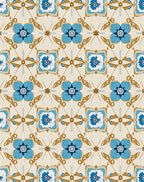 Blue Floral Pattern With Gold Accents Rug