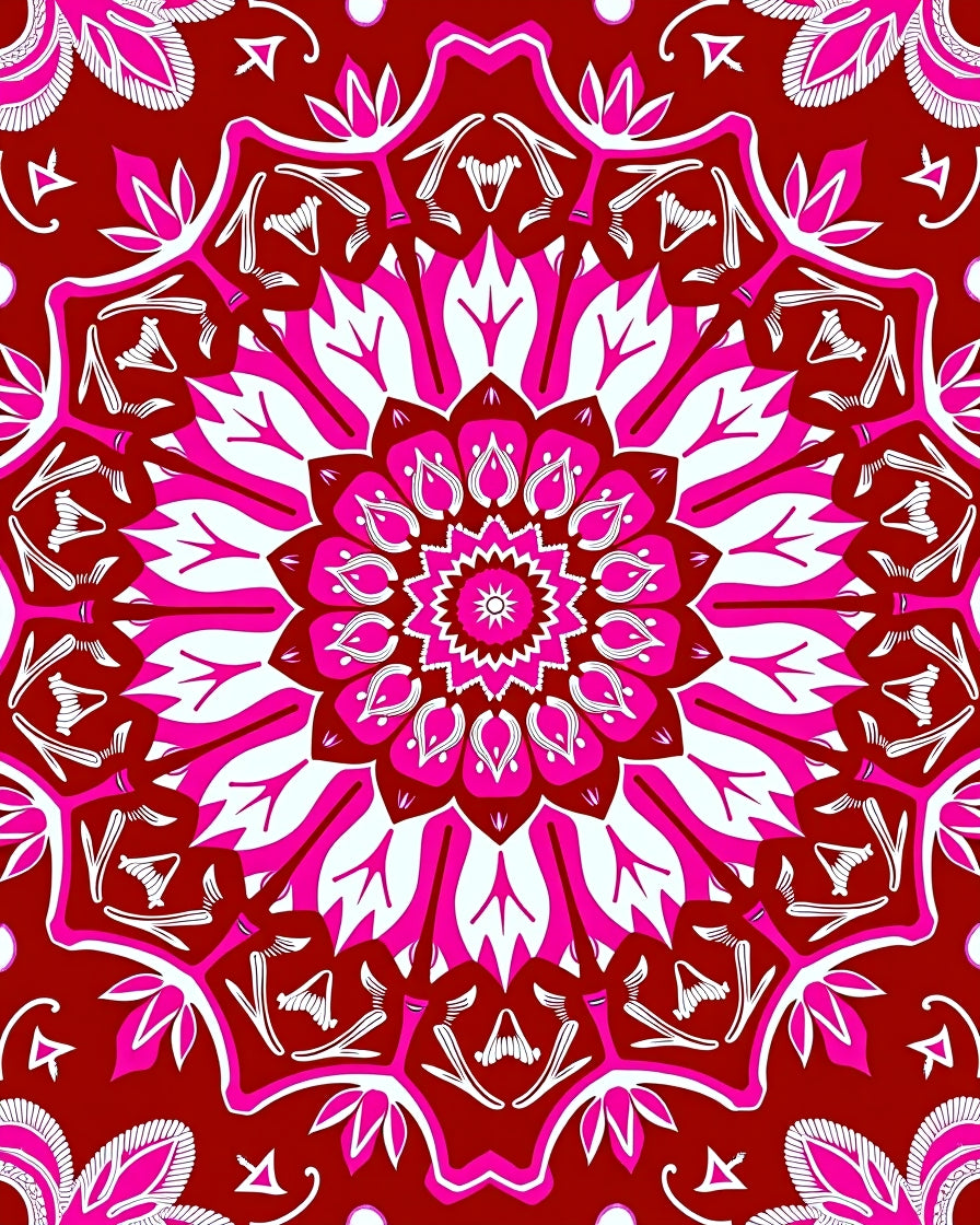 Vibrant Crimson Floral Mandala Design Rug
