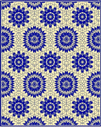 Blue Cream Intricate Floral Pattern Rug