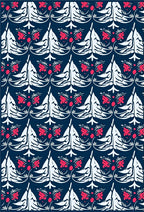 Dark Blue And Coral Floral Medallion Rug