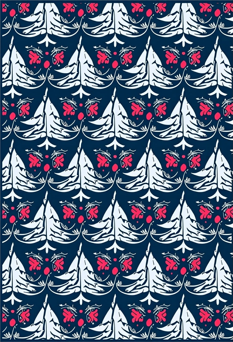 Dark Blue And Coral Floral Medallion Rug