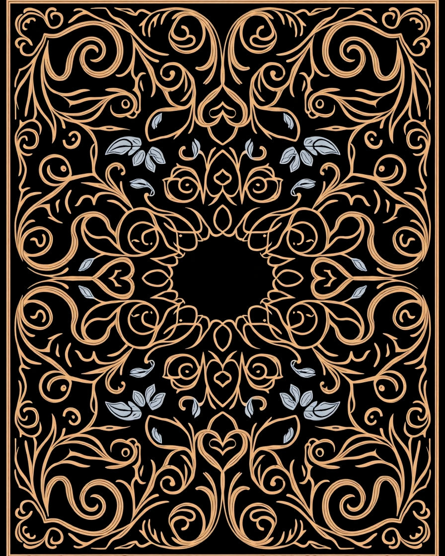 Elegant Gold Swirls Botanical Pattern Rug