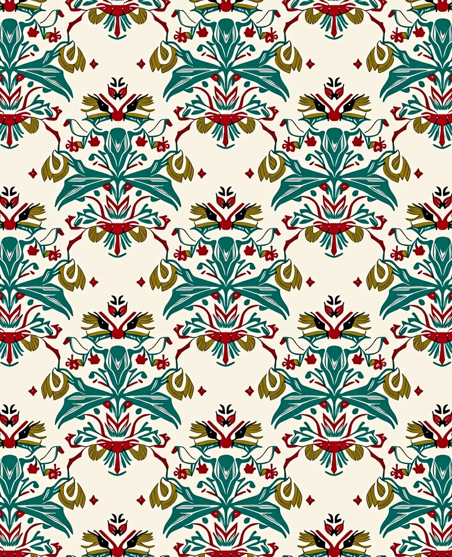 Rich Teal Red Floral Bird Medallion Rug