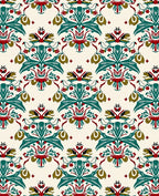 Rich Teal Red Floral Bird Medallion Rug