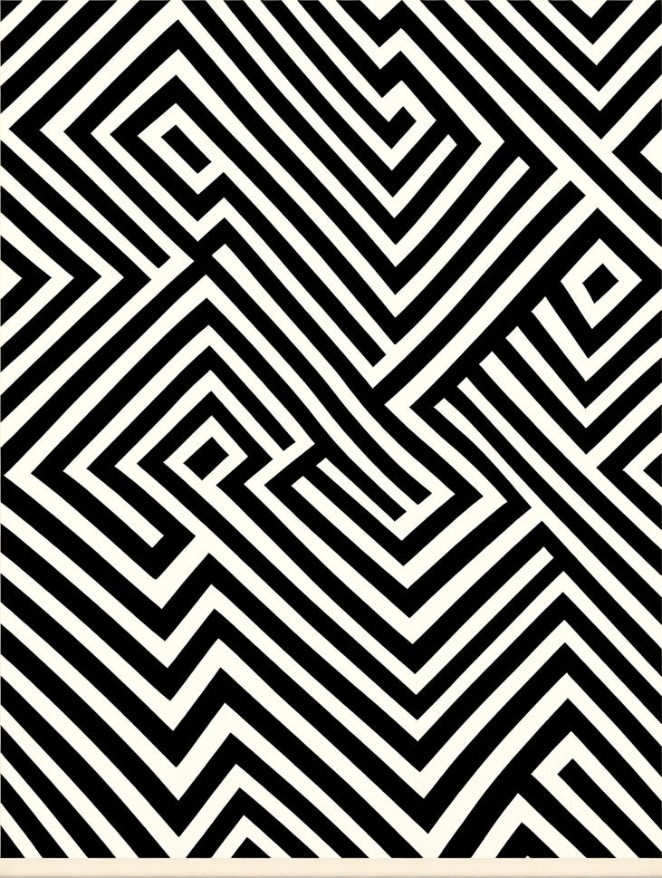 Black White Maze Geometric Design Rug