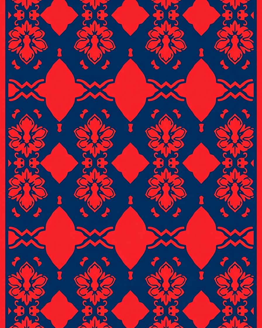 Red Floral Damask Pattern Rug