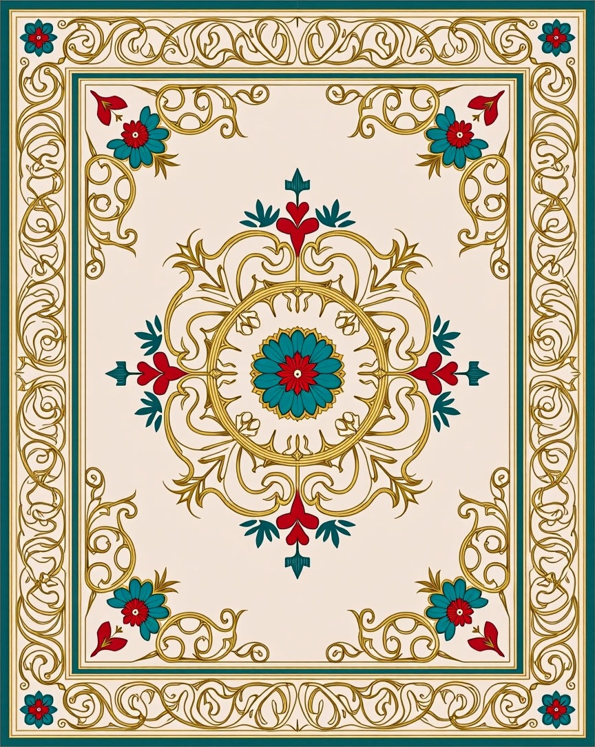 Elegant Floral Medallion Cream Rug
