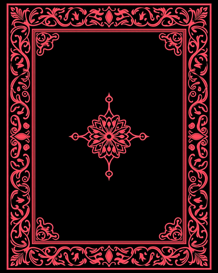 Ornate Red Floral Frame Design Rug