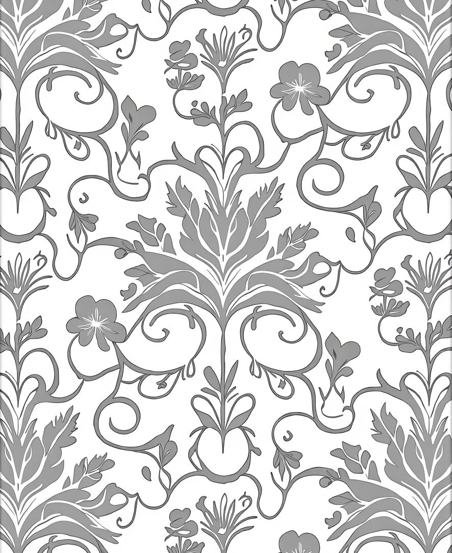 Classic Floral Scrollwork Gray Pattern Rug