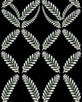 Black Green White Leafed Vine Rhombus Rug