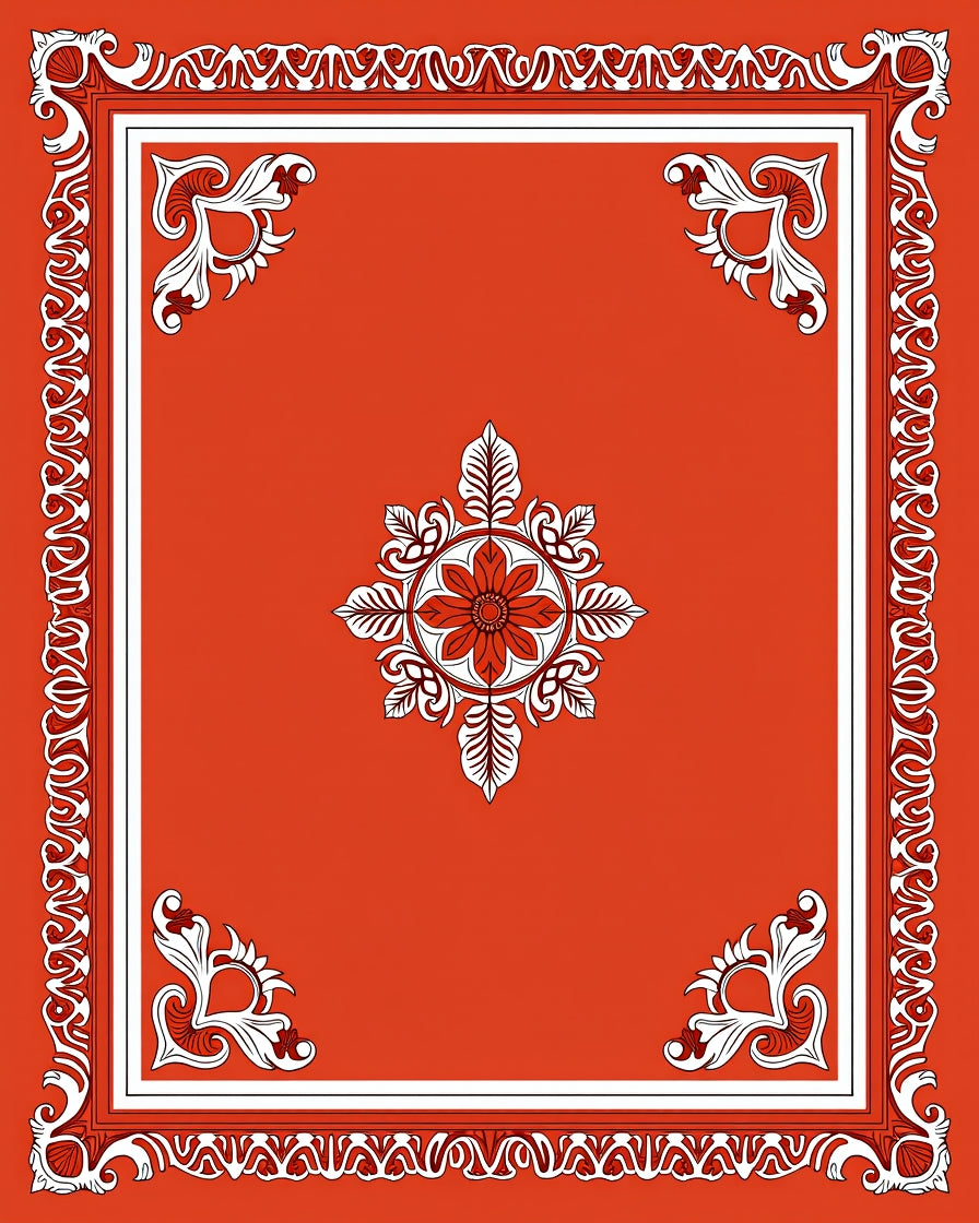 Vintage Floral and Leaf Border Pattern Rug