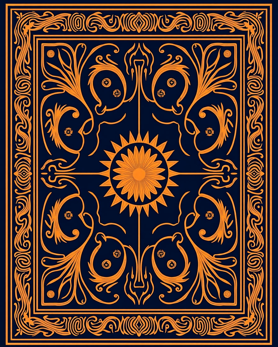 Ornate Sun and Vine Patterned Rug
