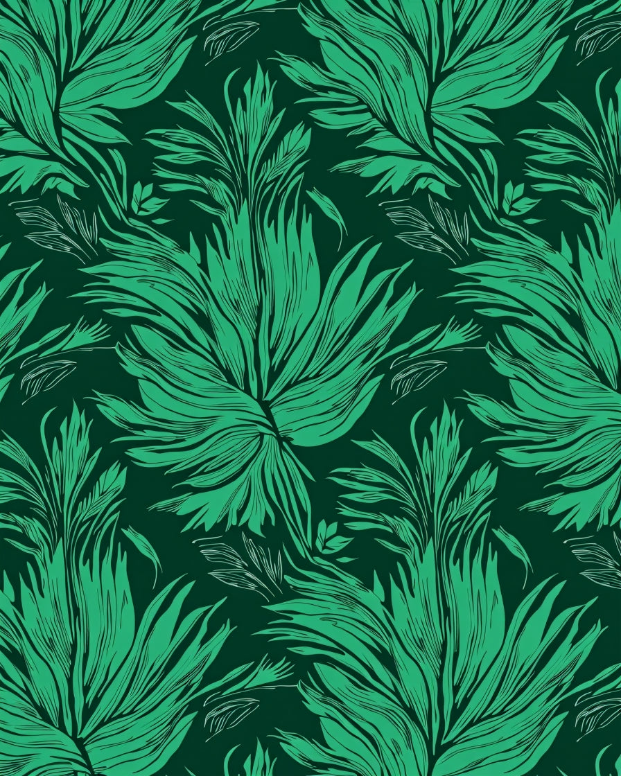 Deep Green Leaf Pattern Rug