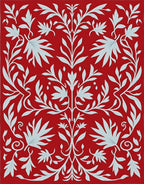 Crimson Cyan Floral Symmetry Rug