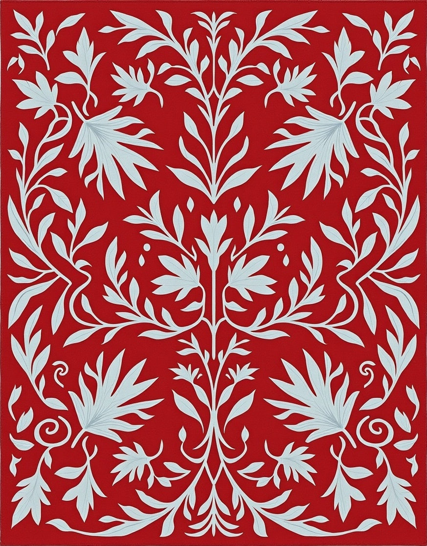 Crimson Cyan Floral Symmetry Rug