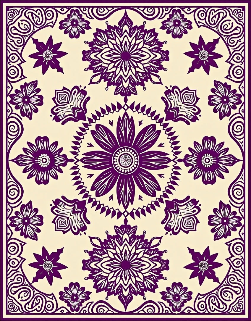 Floral Mandala Patterned Cream Rug
